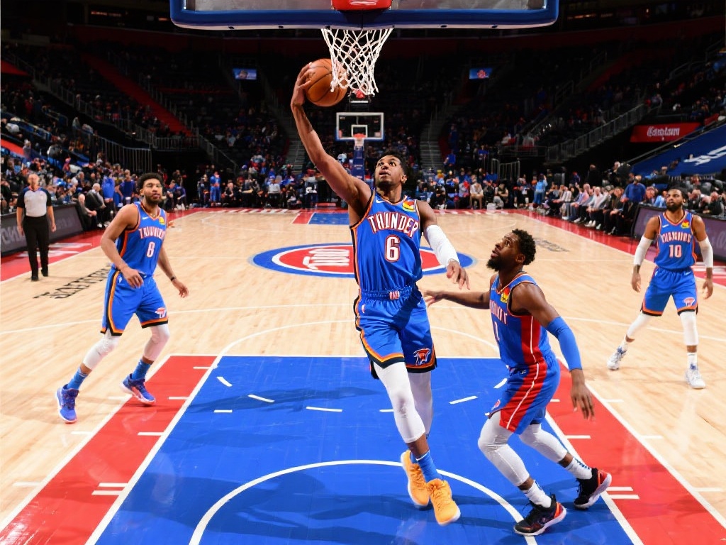 雷霆16分大胜活塞豪取第64胜,本季50场双位数分差击败对手 以这场16分大胜活塞的比赛为例,雷霆队从